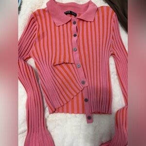 Striped Pink and Orange Women's Sweater